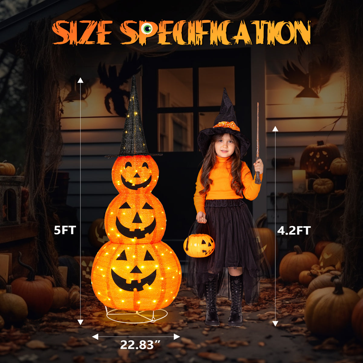 😱5ft Halloween Collapsible Pumpkin Decorations With 100 LED Lights💖