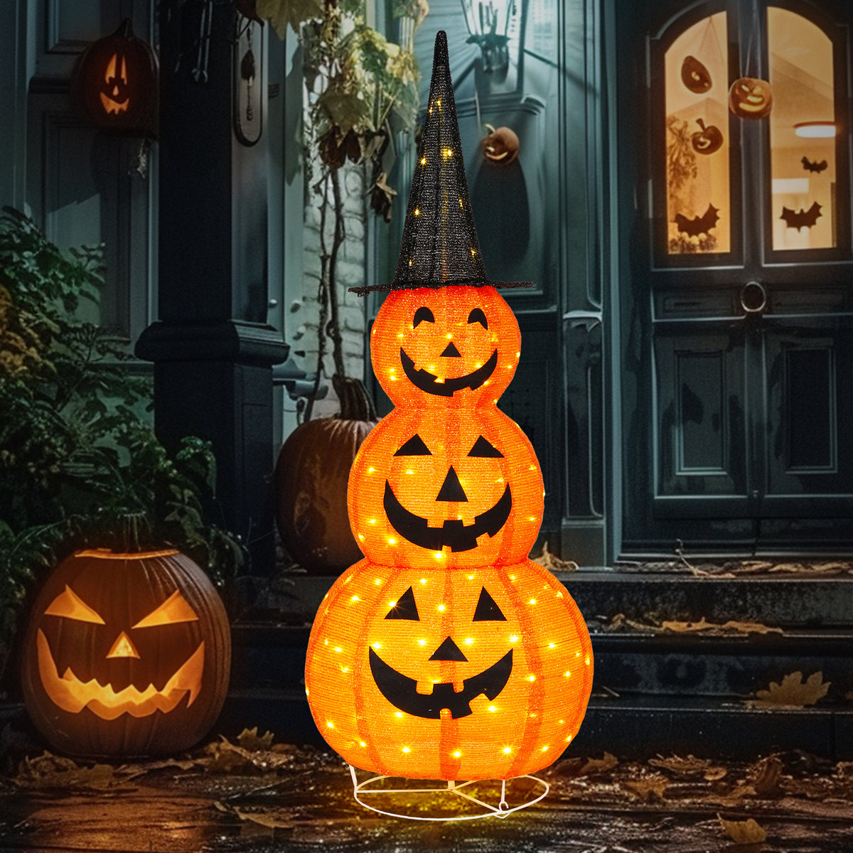 😱5ft Halloween Collapsible Pumpkin Decorations With 100 LED Lights💖