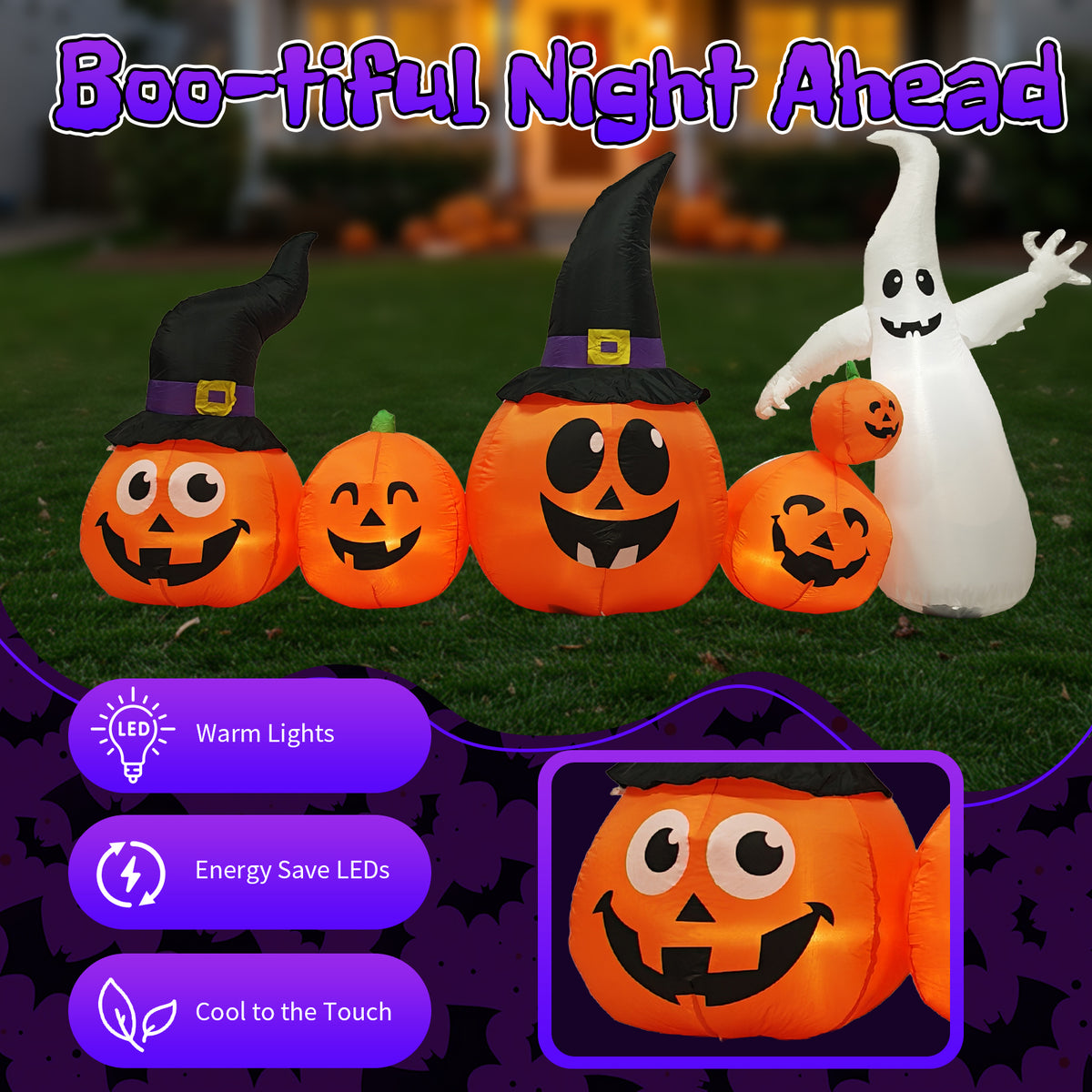 😱8FT Long Halloween Inflatables Pumpkins Ghost Outdoor Decorations LED Lighted🔥