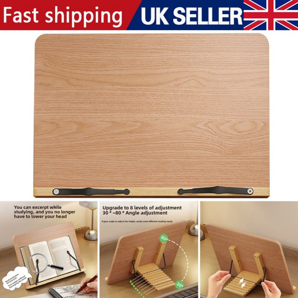 Adjustable Book Stand Wooden Reading Rest - Recipe Cookbook Holder Stand Clip