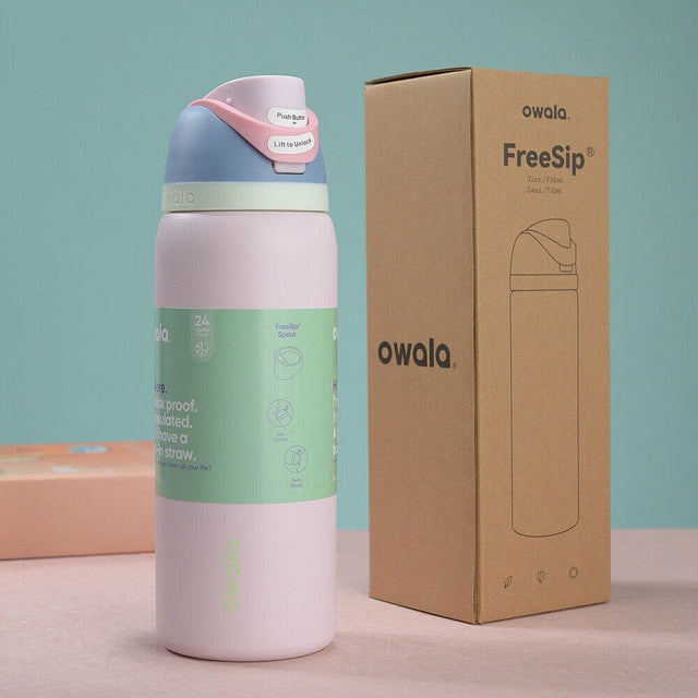 Free Sip Insulated Stainless Steel Water Bottle with Straw Thermal Mug 24OZ Owala