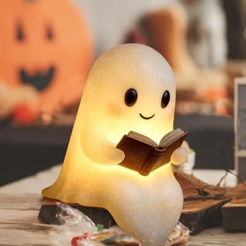 Charming Ghost-Themed Book Lamp for Halloween Night Decor