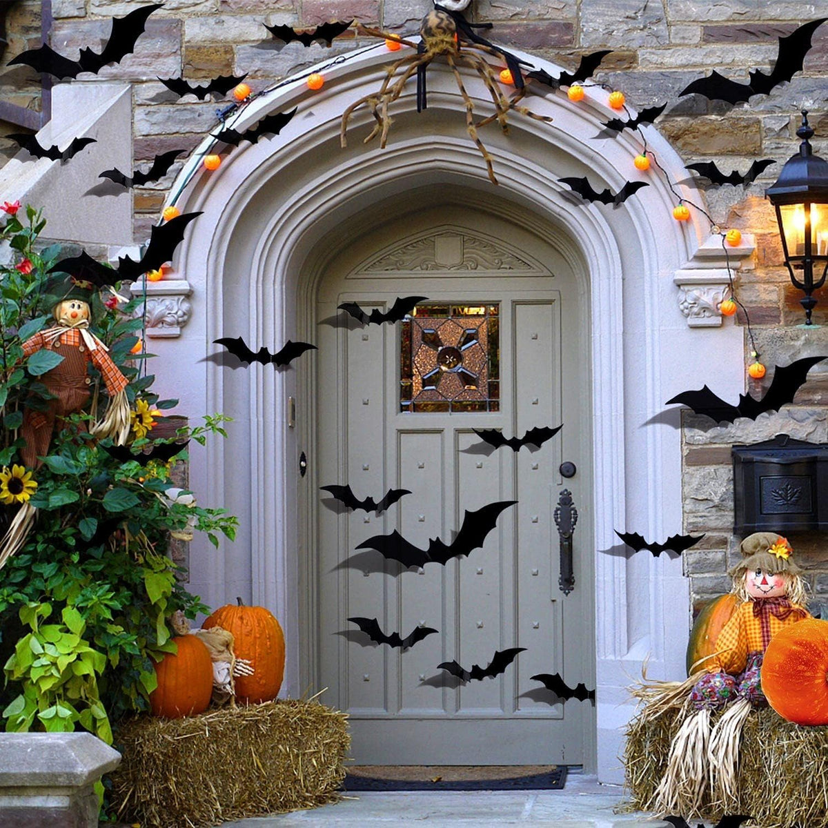 🕷️72 Pcs Halloween Bats Decorations 3D Wall Stickers 4 Sizes Black PVC Bat Window Stickers Halloween Party🧛