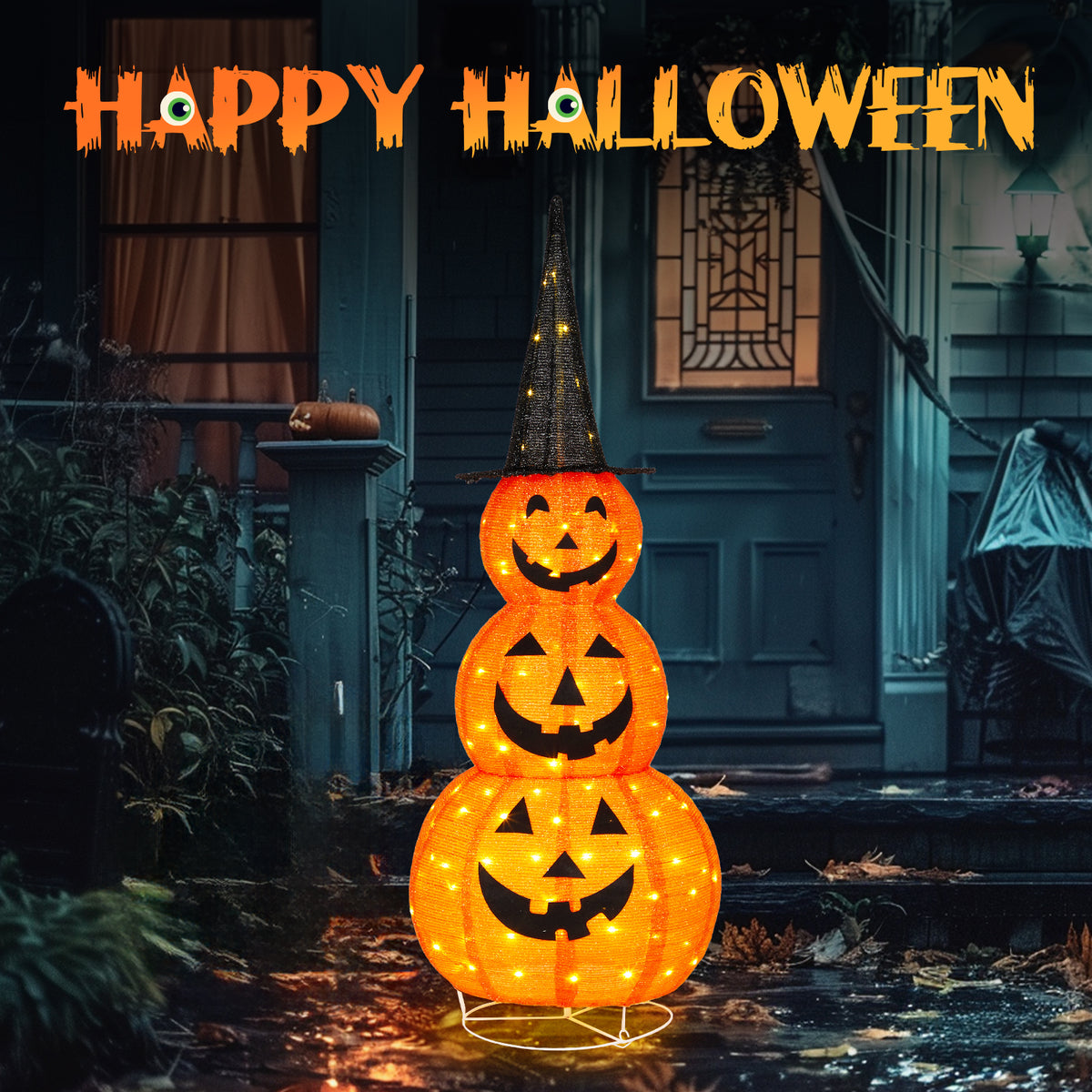 😱5ft Halloween Collapsible Pumpkin Decorations With 100 LED Lights💖