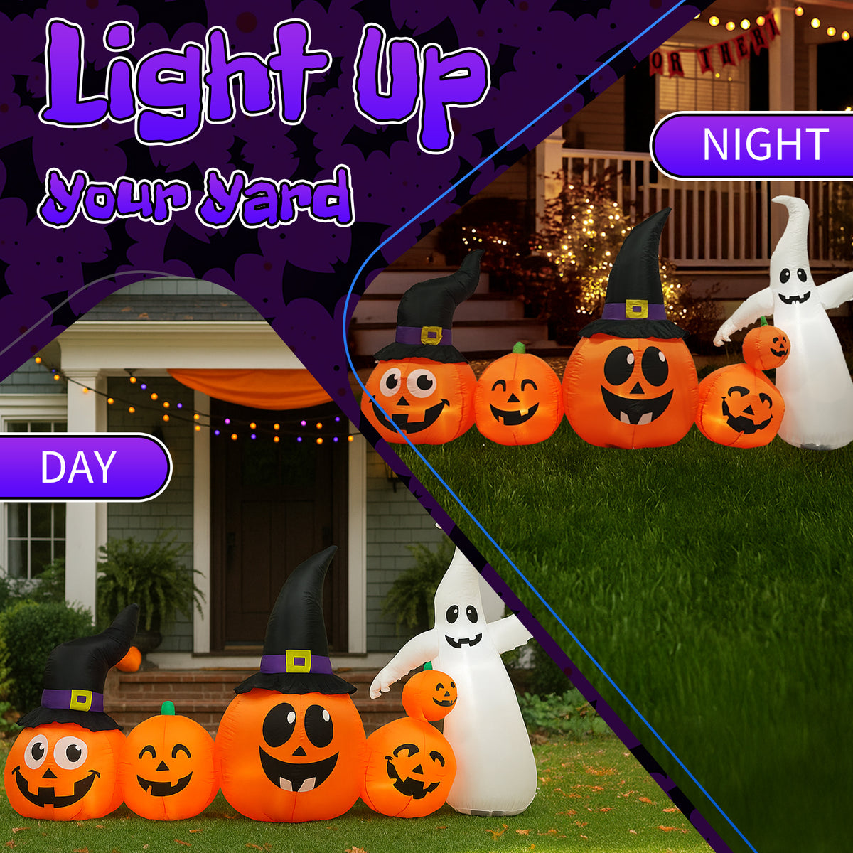 😱8FT Long Halloween Inflatables Pumpkins Ghost Outdoor Decorations LED Lighted🔥