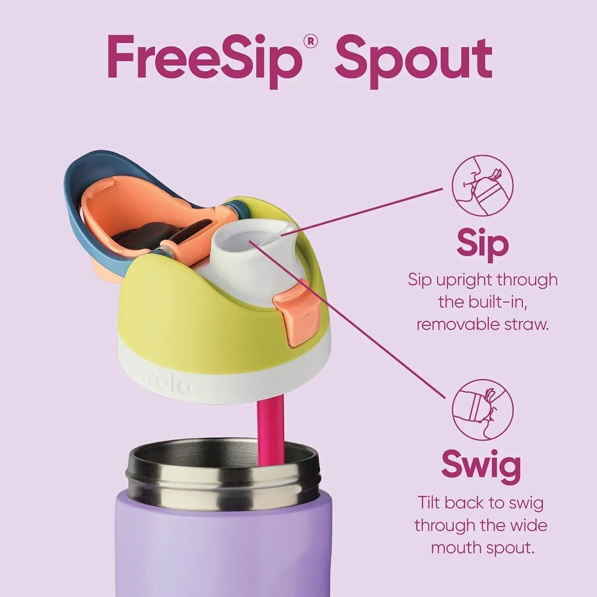 Free Sip Insulated Stainless Steel Water Bottle with Straw Thermal Mug 24OZ Owala