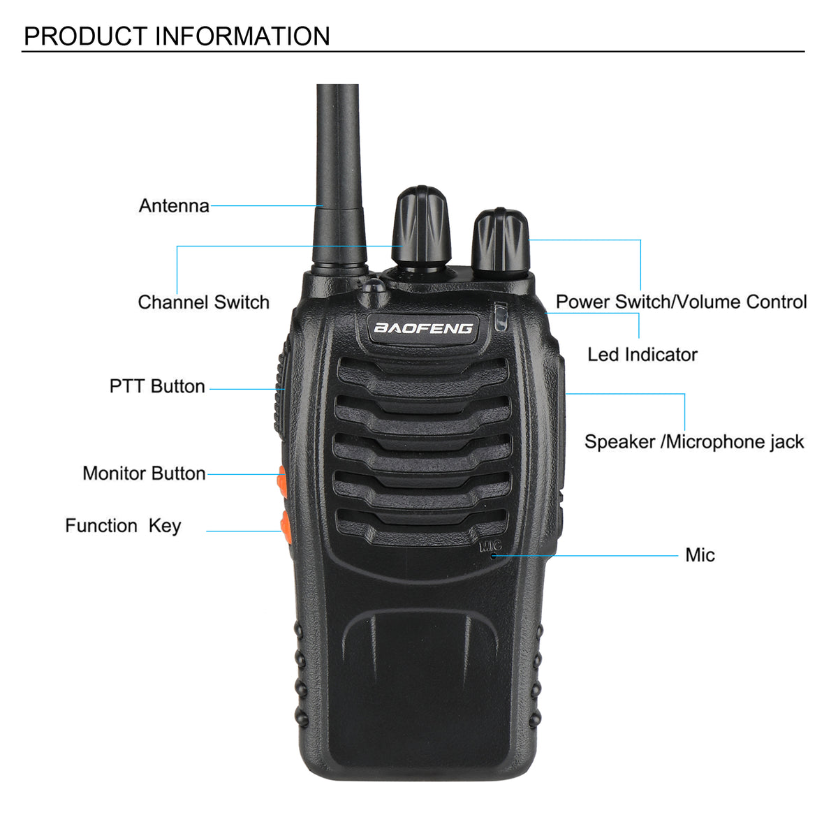 Walkie-talkie BF-88E 1500mAh Ultra-long Standby Walkie-talkie Standard Black