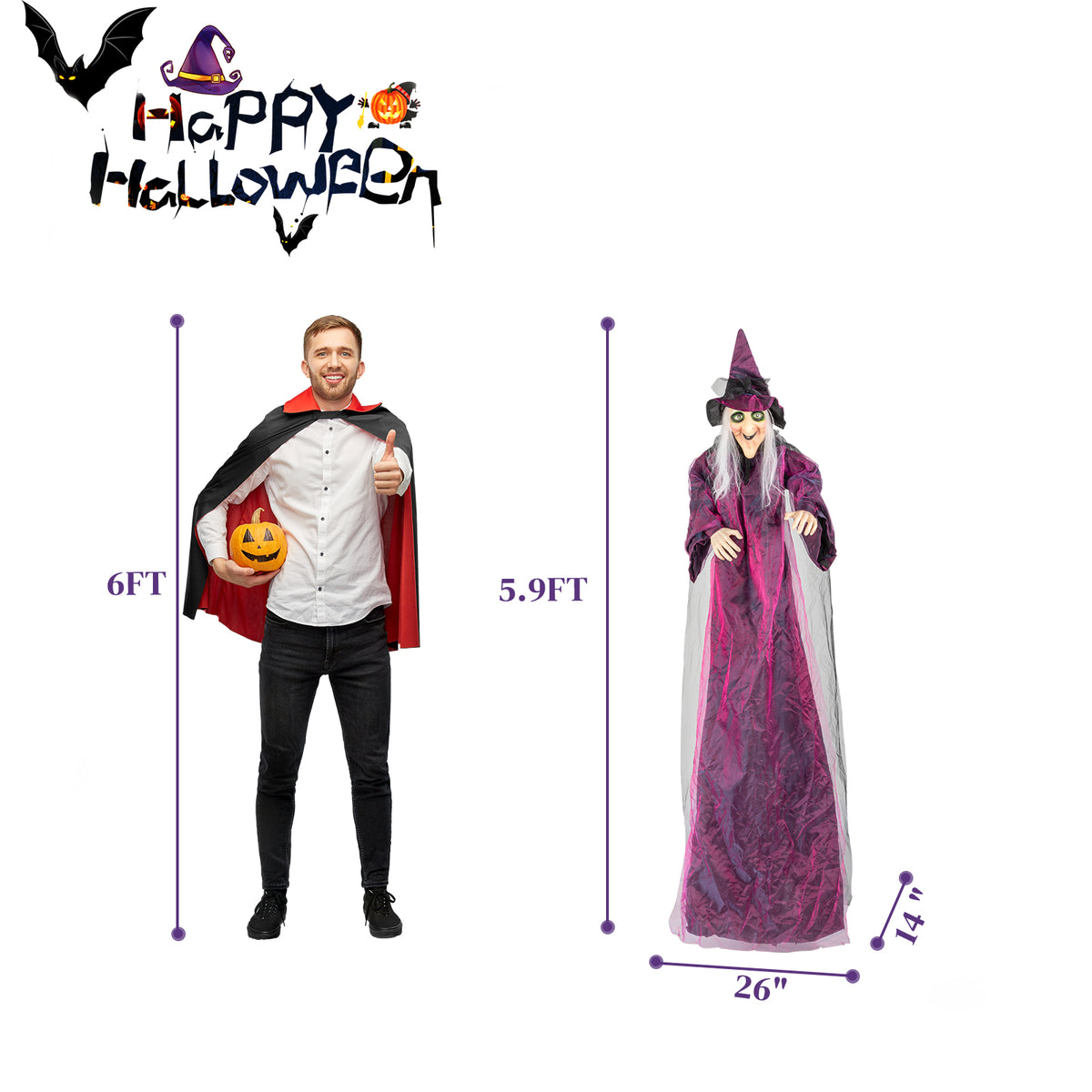😱Hanging Tall Witch Talking Halloween Decoration 71 inch🔥