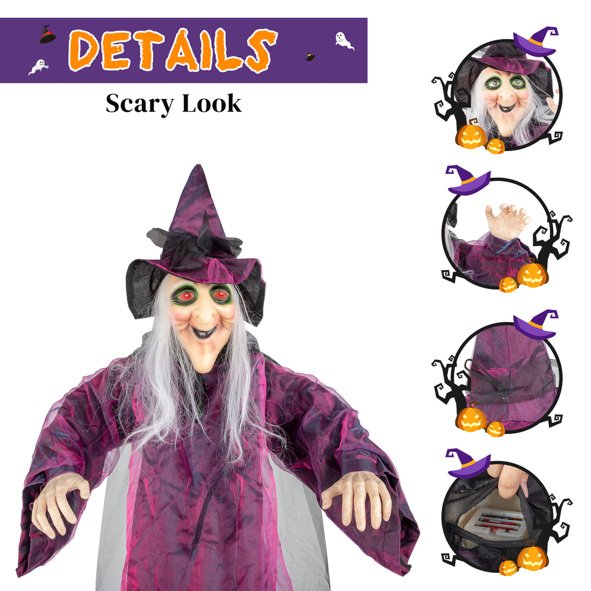 😱Hanging Tall Witch Talking Halloween Decoration 71 inch🔥