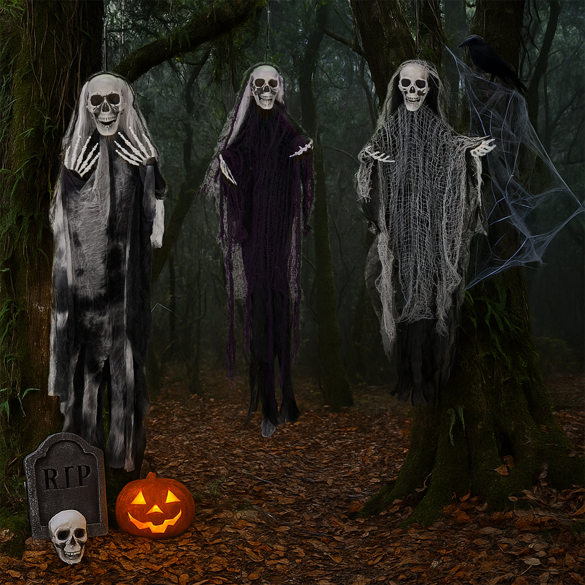 🔥3 Pack Hanging Halloween Skeleton Ghosts Decorations😱