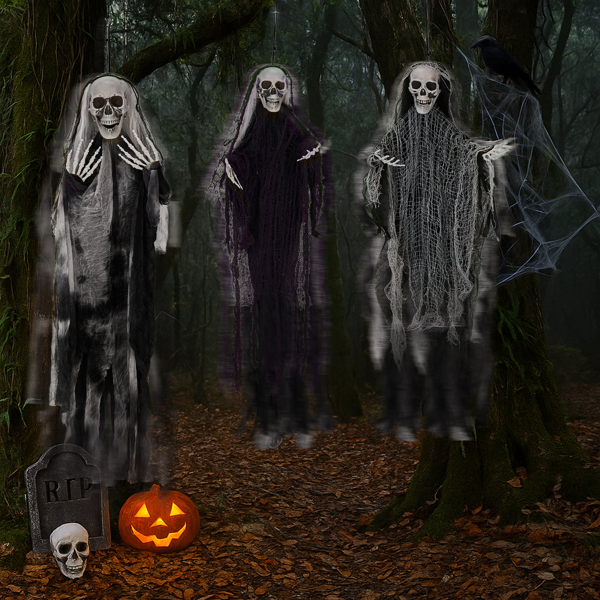 🔥3 Pack Hanging Halloween Skeleton Ghosts Decorations😱