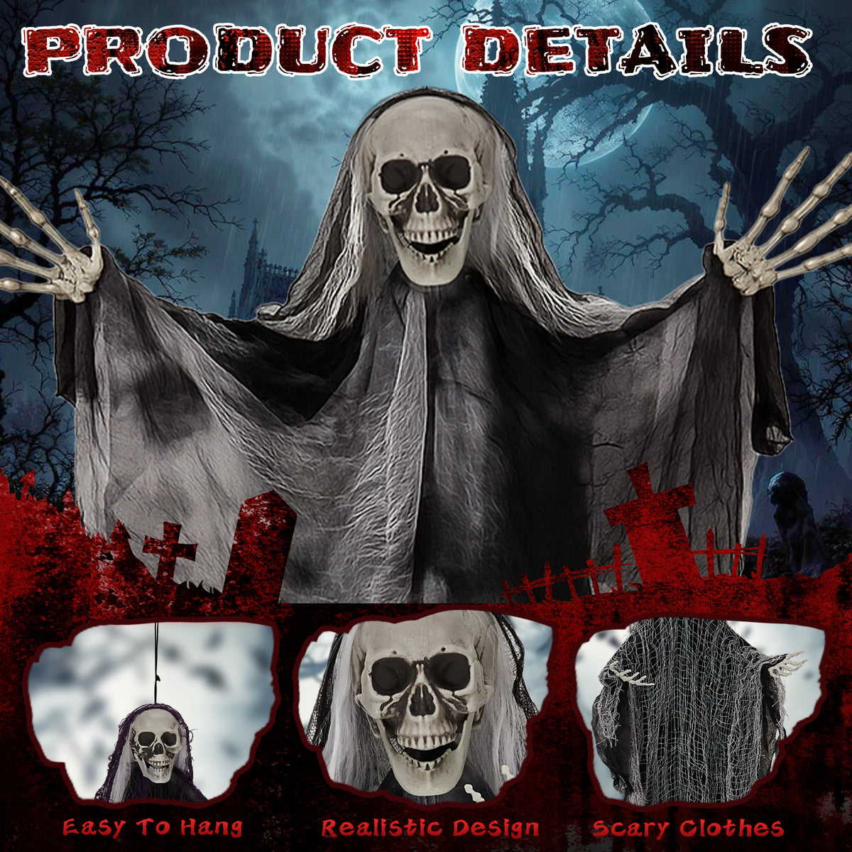 🔥3 Pack Hanging Halloween Skeleton Ghosts Decorations😱