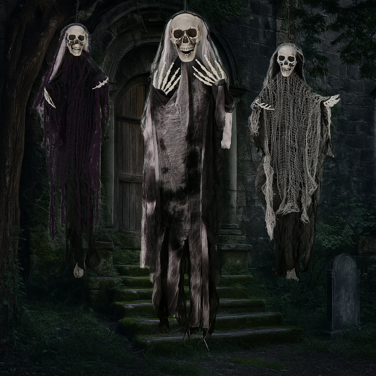 🔥3 Pack Hanging Halloween Skeleton Ghosts Decorations😱