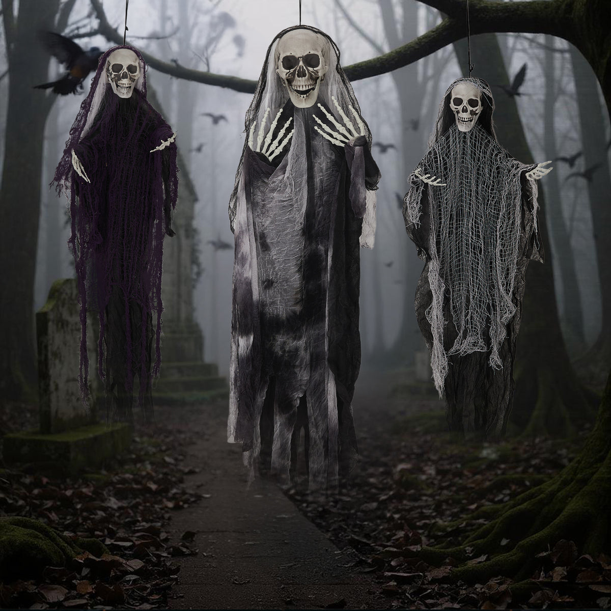 🔥3 Pack Hanging Halloween Skeleton Ghosts Decorations😱