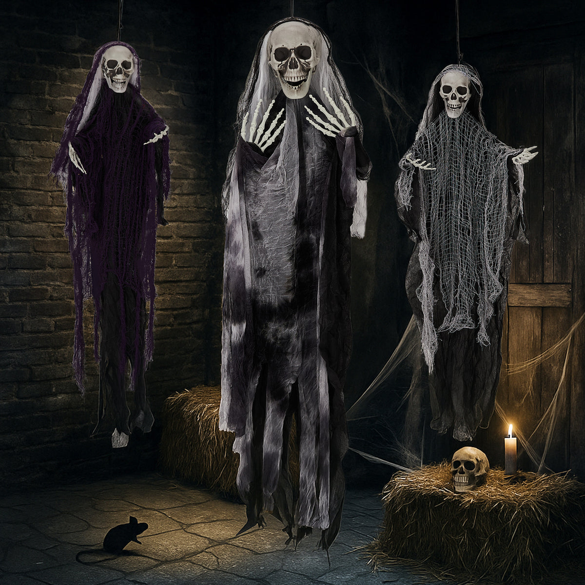 🔥3 Pack Hanging Halloween Skeleton Ghosts Decorations😱