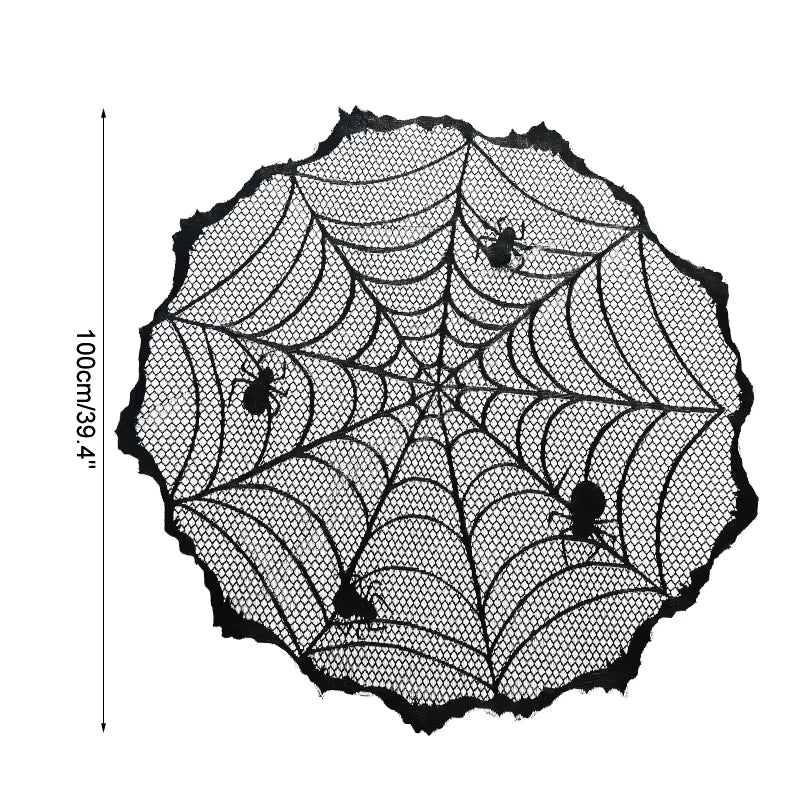 🕷️Halloween Decoration Lace Spider Web Skeleton Skull Table Cloth Black Fireplace Party Decoration🕷️