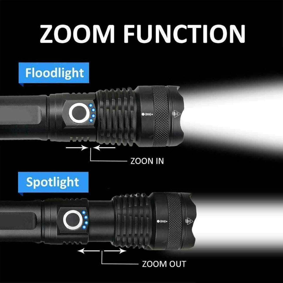 2 Pack USB Rechargeable LED Flashlight 5-Mode Outdoor Camping Hiking Flashlight Work Light