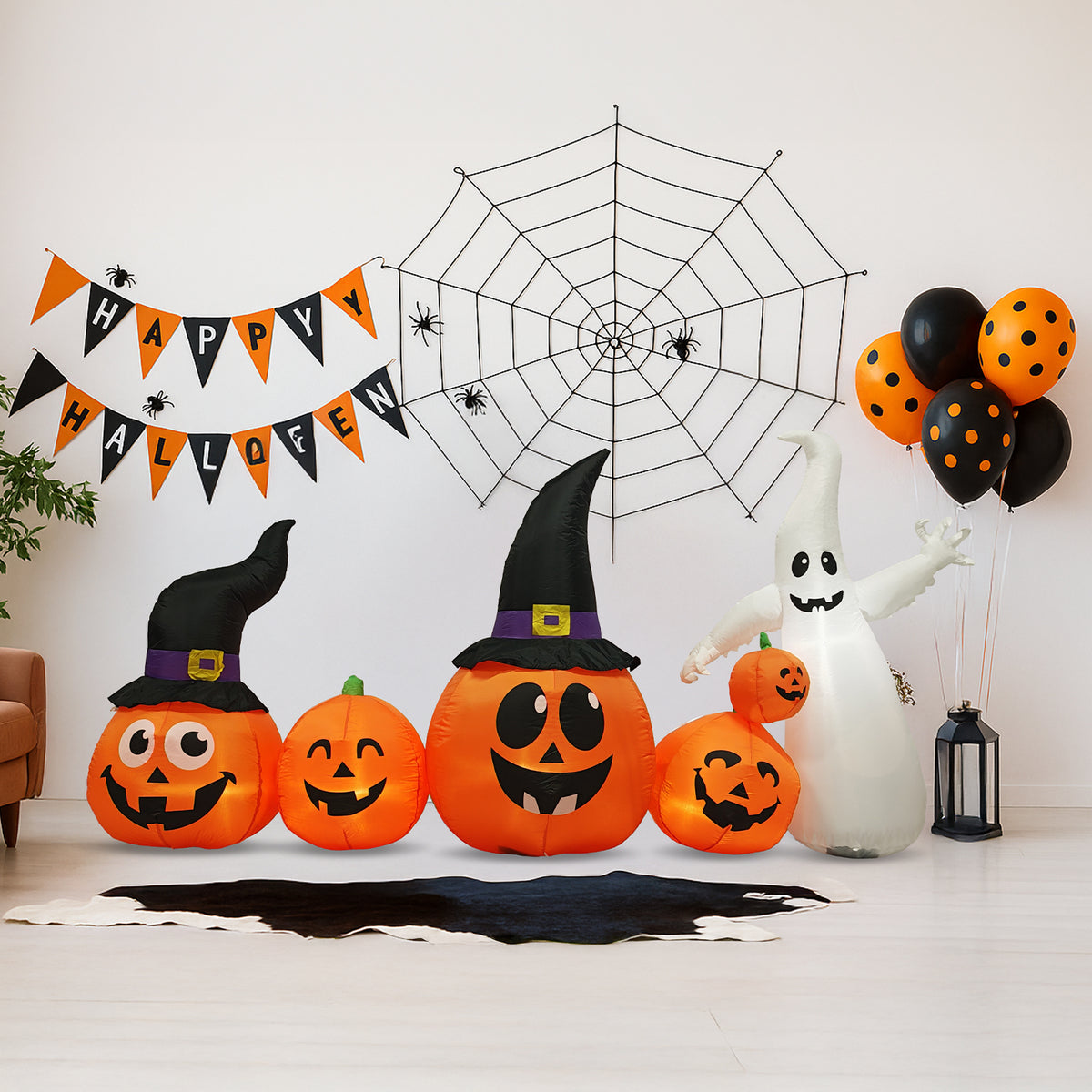 😱8FT Long Halloween Inflatables Pumpkins Ghost Outdoor Decorations LED Lighted🔥