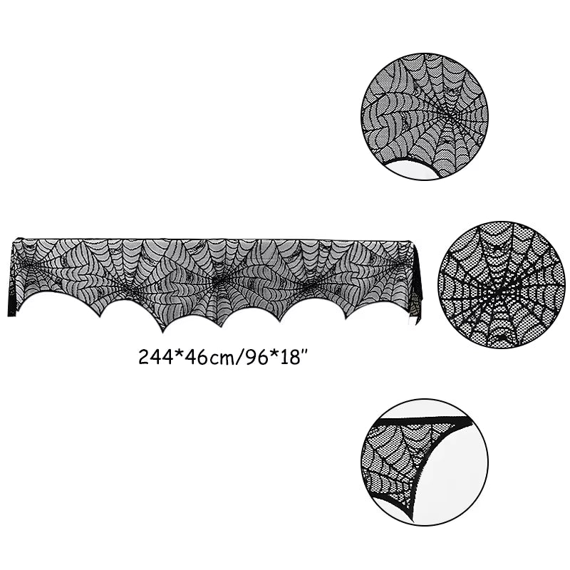 🕷️Halloween Decoration Lace Spider Web Skeleton Skull Table Cloth Black Fireplace Party Decoration🕷️