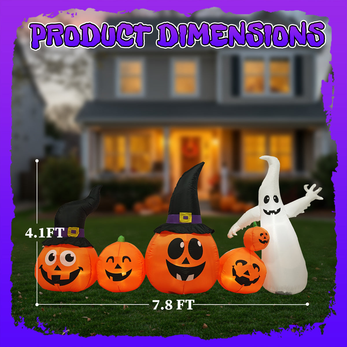 😱8FT Long Halloween Inflatables Pumpkins Ghost Outdoor Decorations LED Lighted🔥