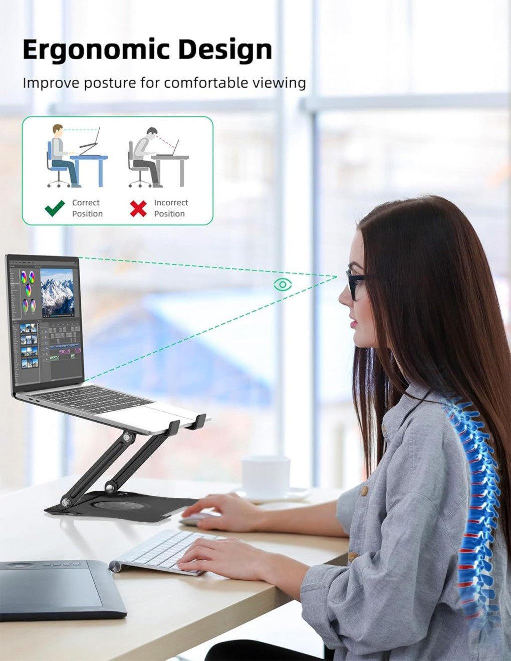 Metal Portable Laptop Tablet Stand Riser Bracket Adjustable Holder For Desk Home Office