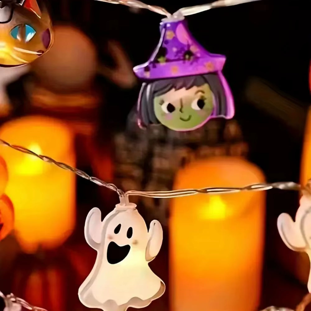 🕷️🧛1Pcs Halloween LED String Lights Ghost Witch Cat Pumpkin Spider Web Hanging Lamp Halloween Party Props🔥🕷️