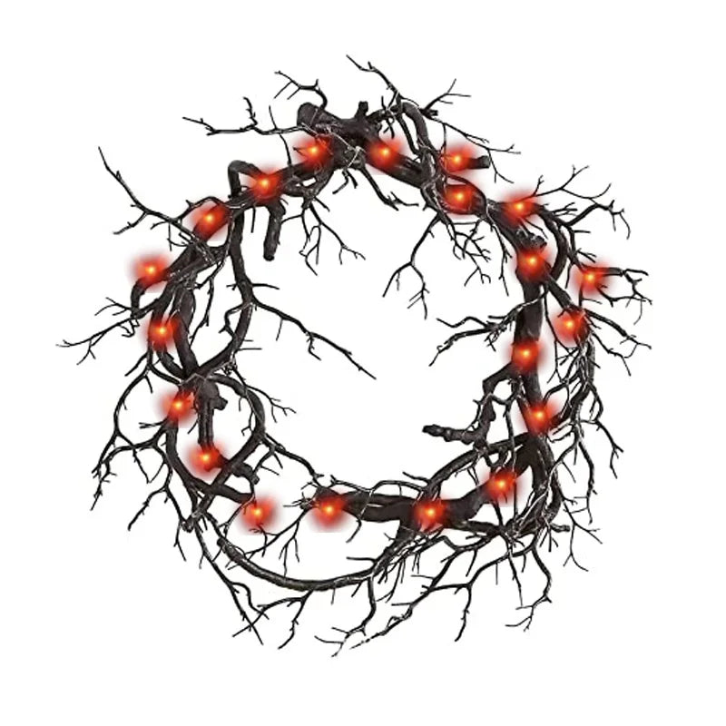 Halloween Wreath Decoration with LED Lights in Purple and Red Glitter - Scary Style for Indoor and Outdoor Home and Party Decor