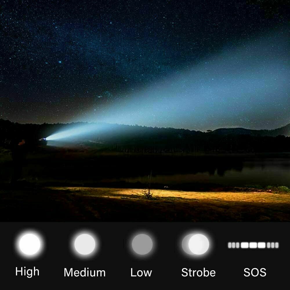 2 Pack USB Rechargeable LED Flashlight 5-Mode Outdoor Camping Hiking Flashlight Work Light