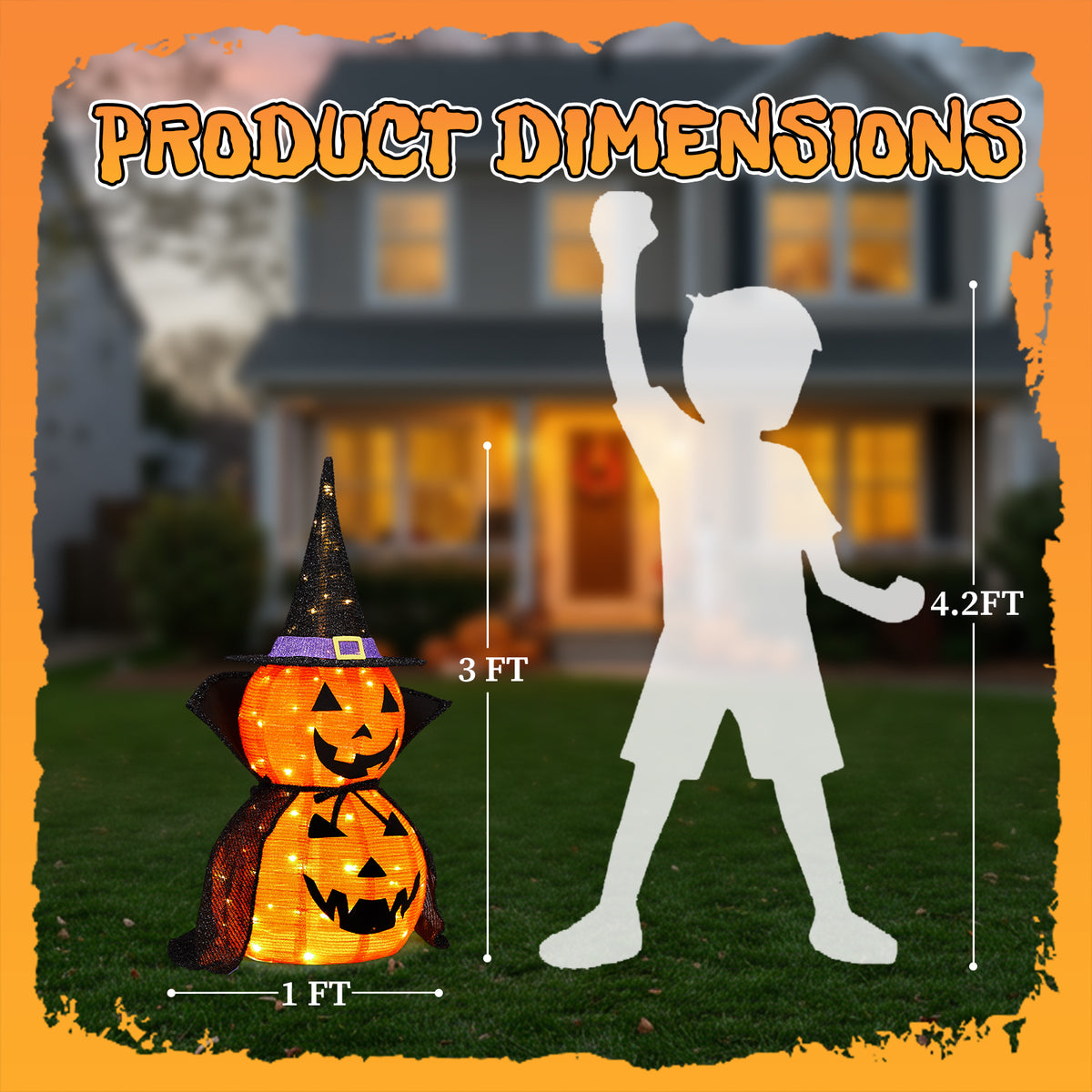 😱2Packs 3FT Halloween Collapsible Lighted Pumpkin Decoration with Stand 176 LED🔥