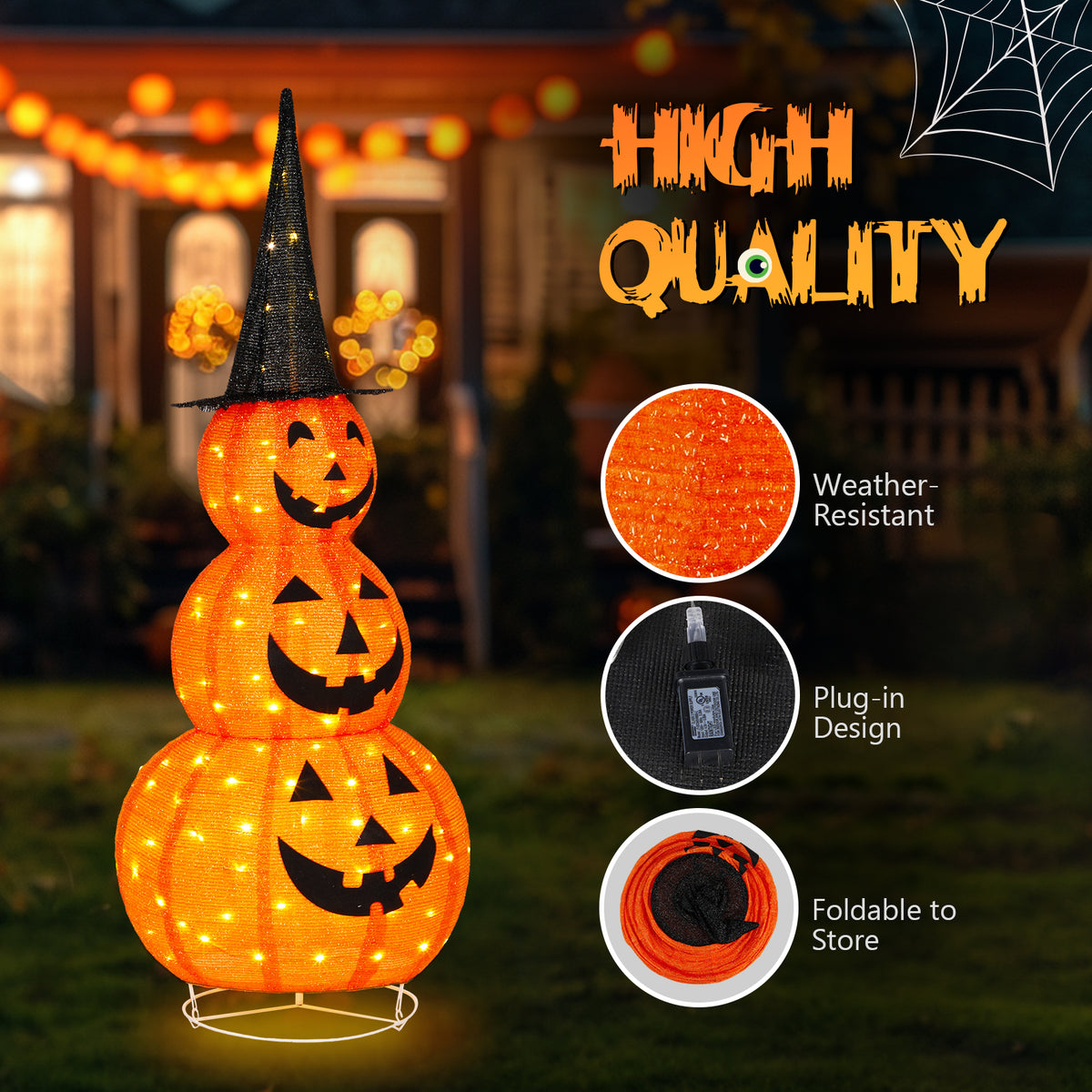 😱5ft Halloween Collapsible Pumpkin Decorations With 100 LED Lights💖