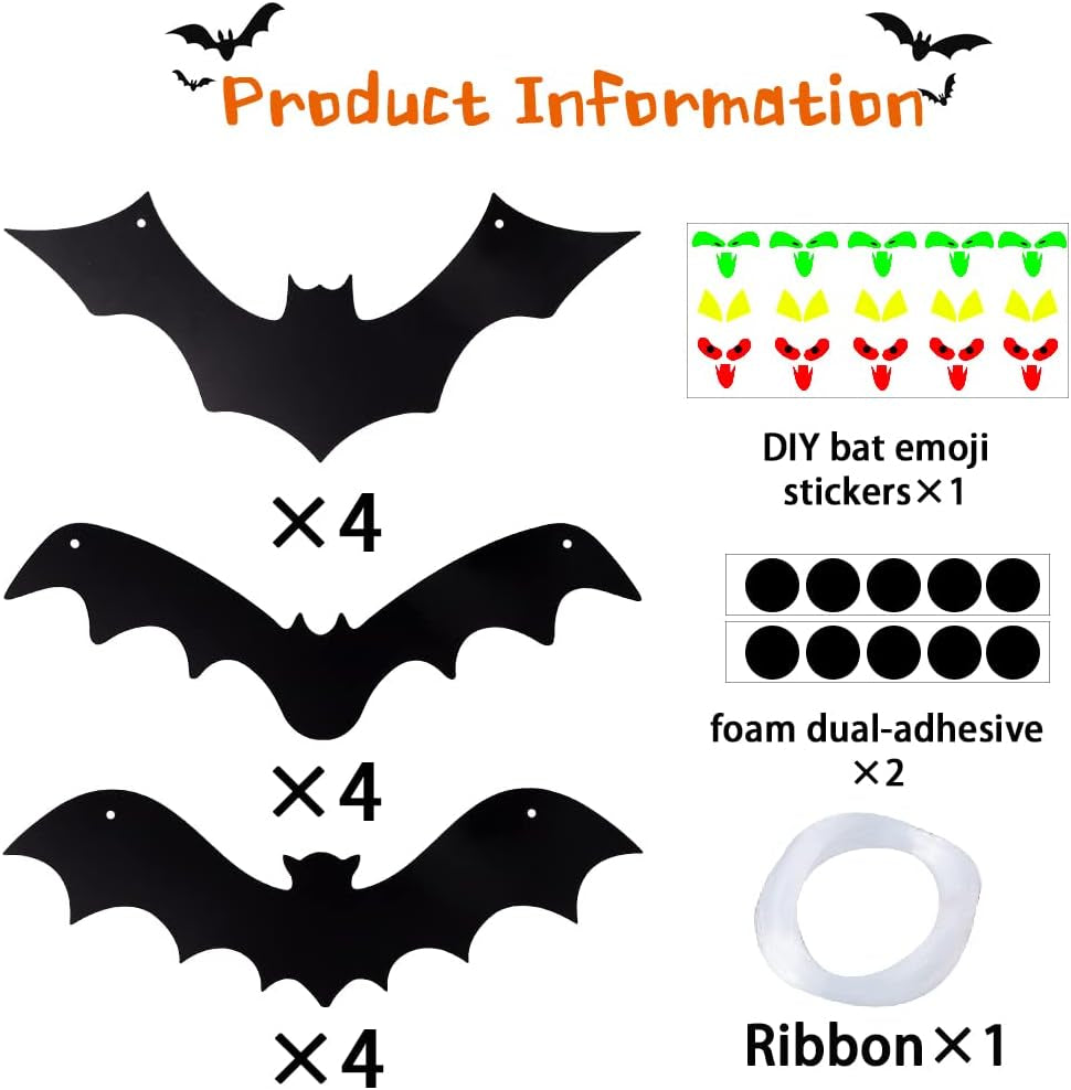 🦇12PCS Halloween Hanging Bats Flying Glowing Eyes Bat Outdoor Decor🦇