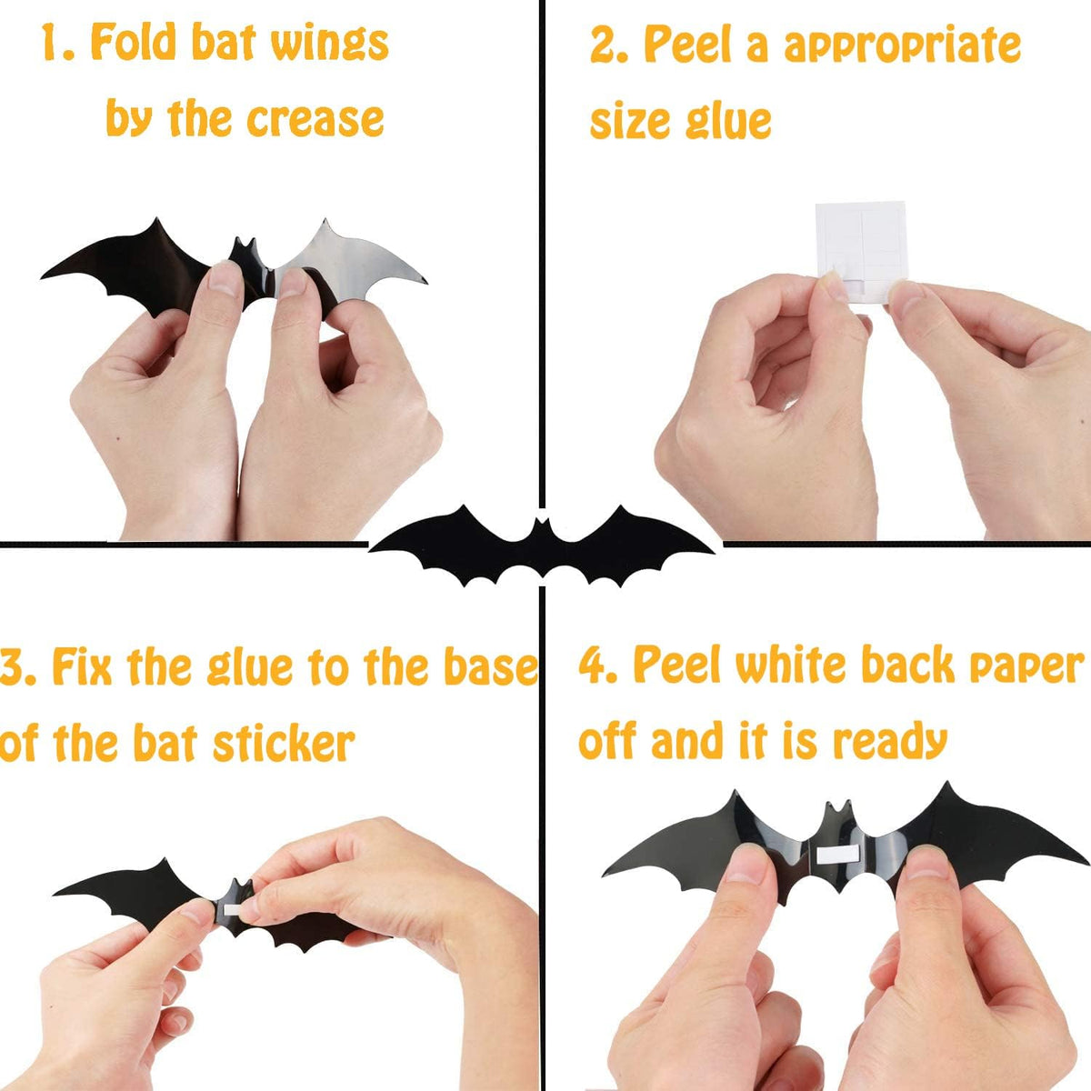 🕷️72 Pcs Halloween Bats Decorations 3D Wall Stickers 4 Sizes Black PVC Bat Window Stickers Halloween Party🧛