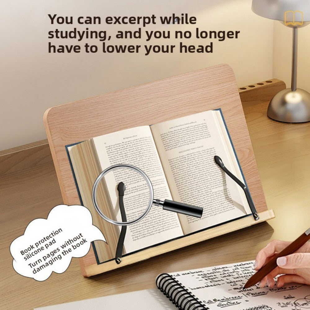 Adjustable Book Stand Wooden Reading Rest - Recipe Cookbook Holder Stand Clip