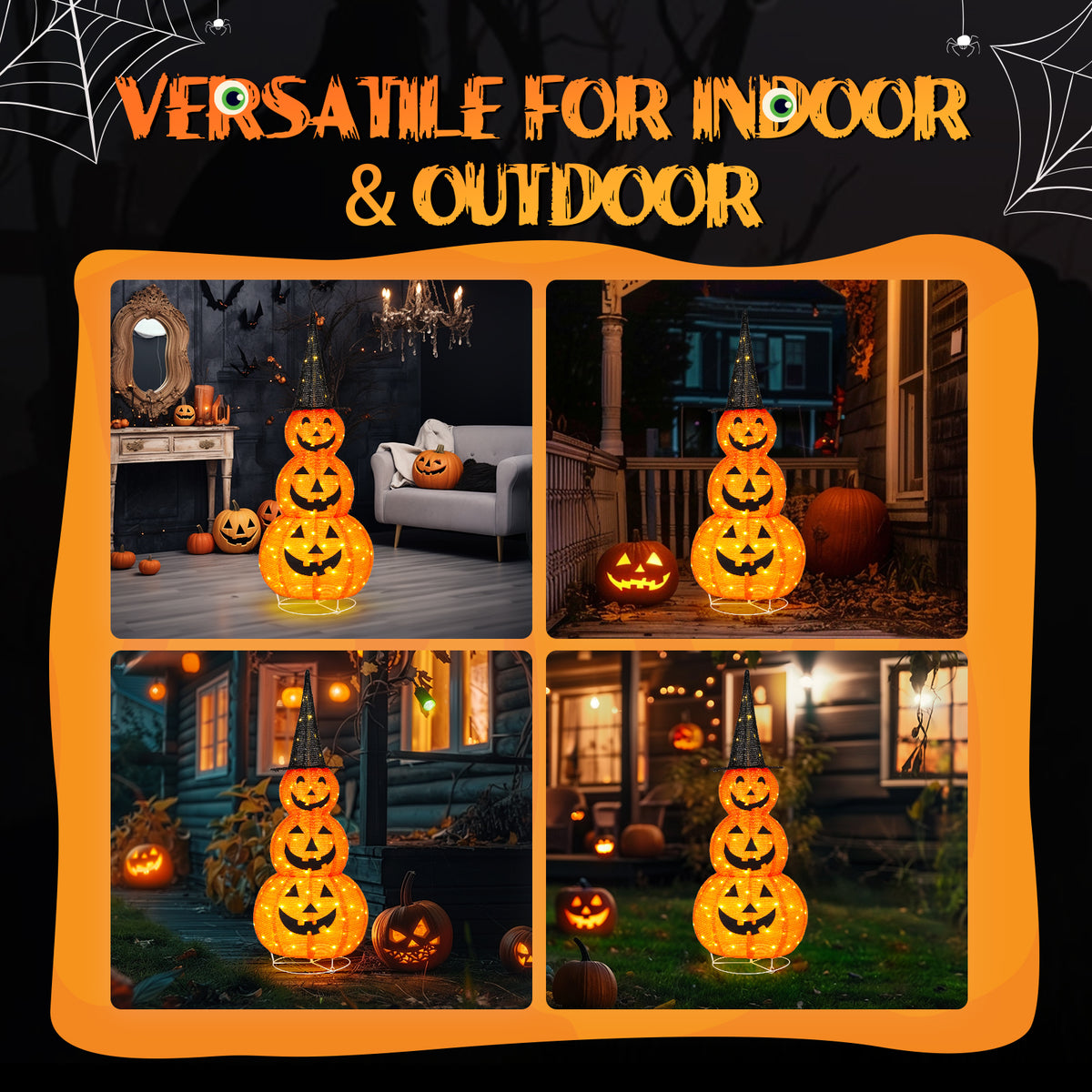 😱5ft Halloween Collapsible Pumpkin Decorations With 100 LED Lights💖