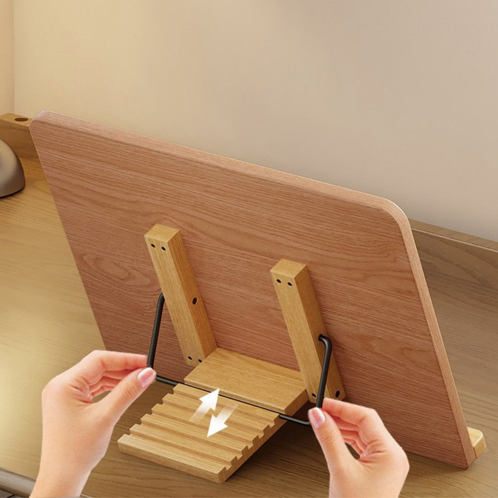 Adjustable Book Stand Wooden Reading Rest - Recipe Cookbook Holder Stand Clip