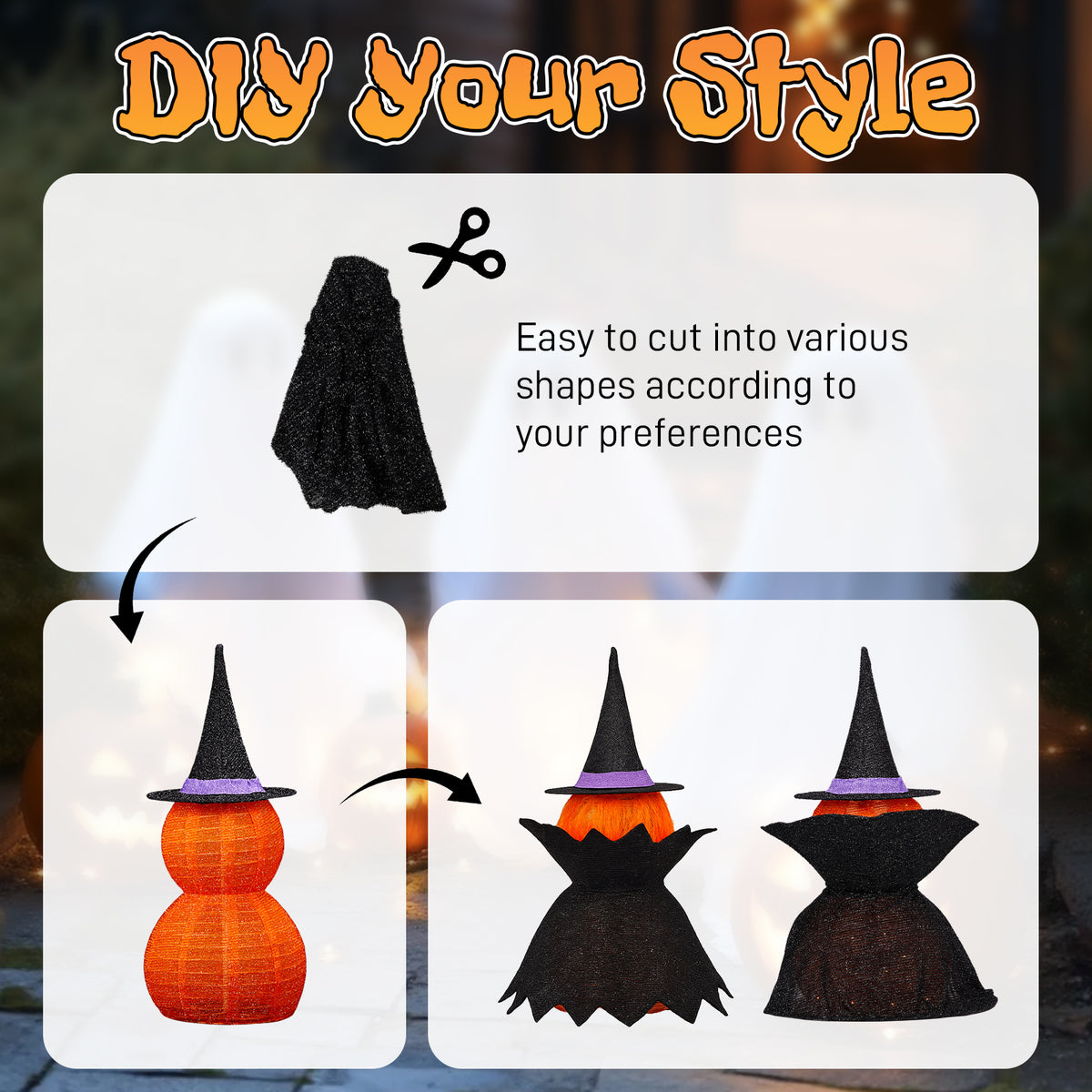 😱2Packs 3FT Halloween Collapsible Lighted Pumpkin Decoration with Stand 176 LED🔥