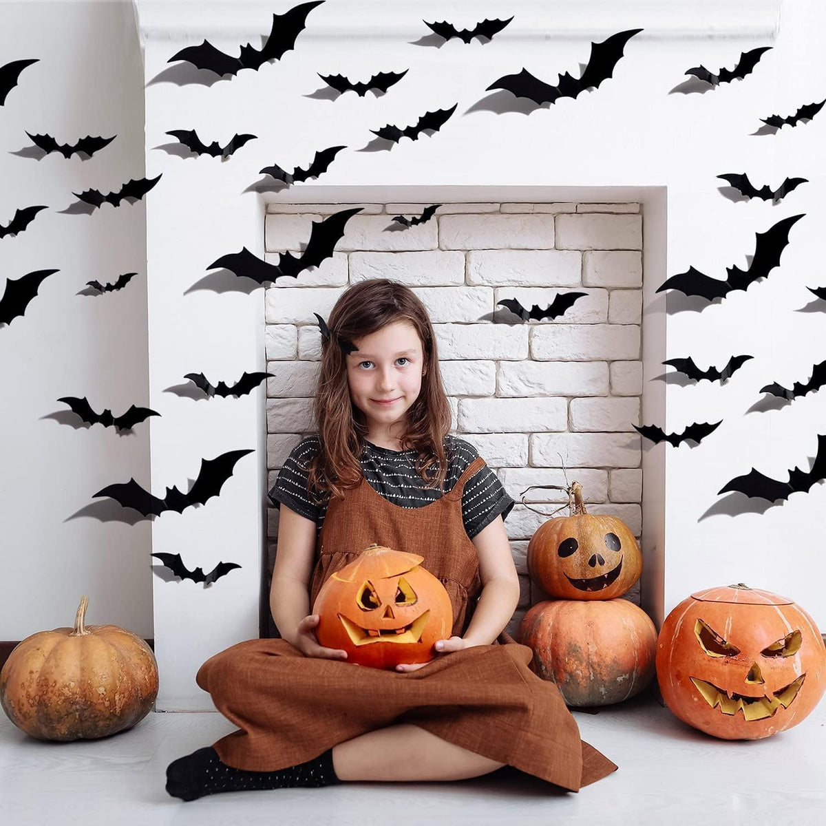 🕷️72 Pcs Halloween Bats Decorations 3D Wall Stickers 4 Sizes Black PVC Bat Window Stickers Halloween Party🧛