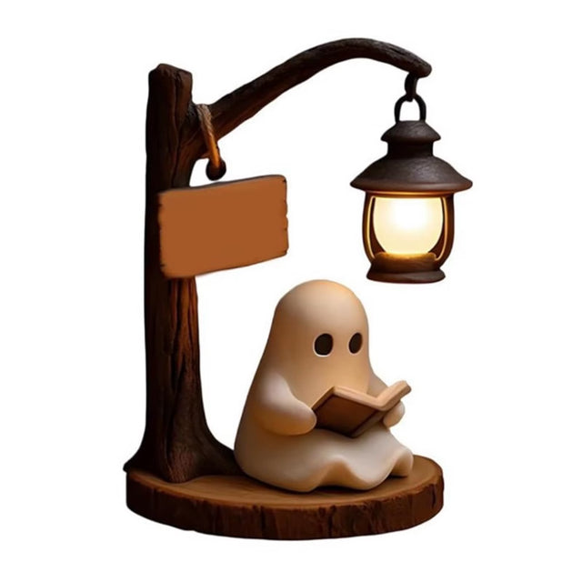 👻Cute Ghost Reading Lantern Ornament Resin Halloween Ghost Night Light😍