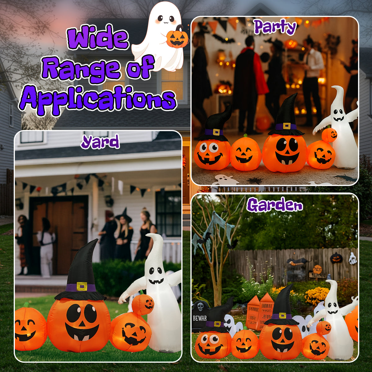 😱8FT Long Halloween Inflatables Pumpkins Ghost Outdoor Decorations LED Lighted🔥