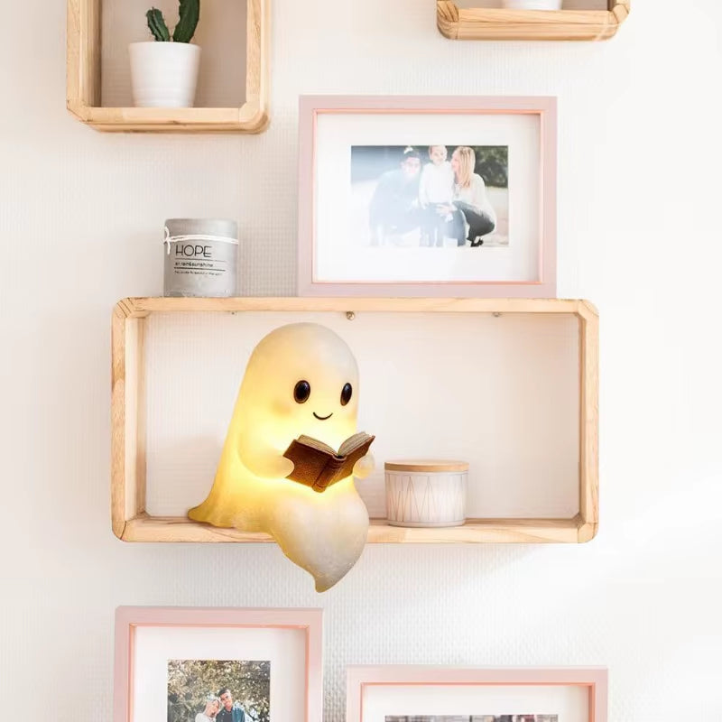 Charming Ghost-Themed Book Lamp for Halloween Night Decor