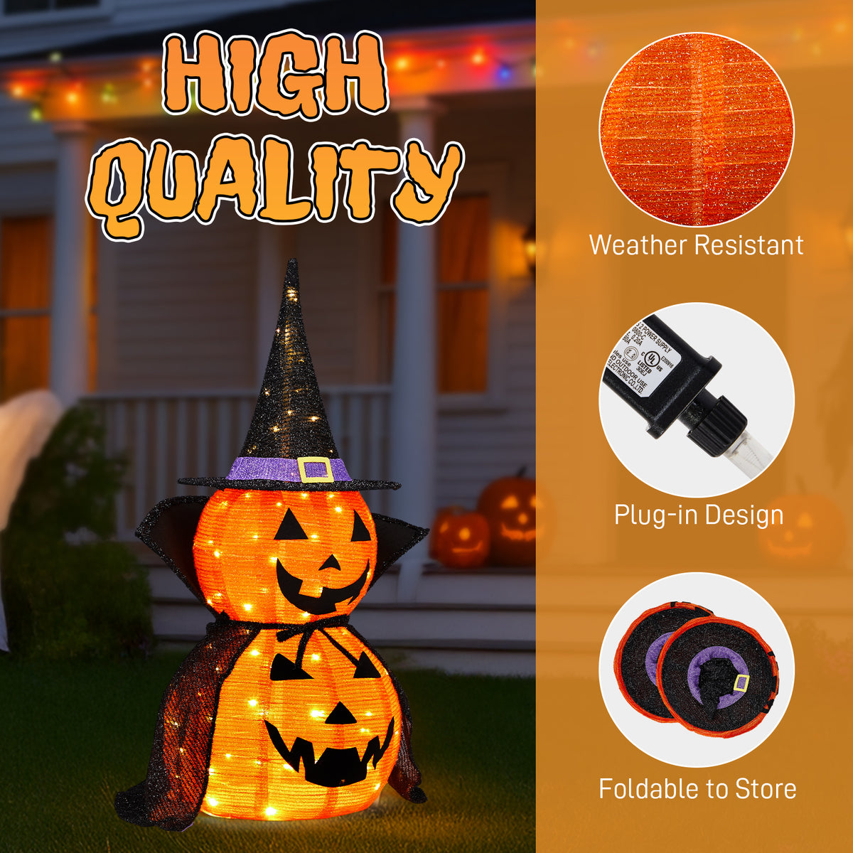 😱2Packs 3FT Halloween Collapsible Lighted Pumpkin Decoration with Stand 176 LED🔥