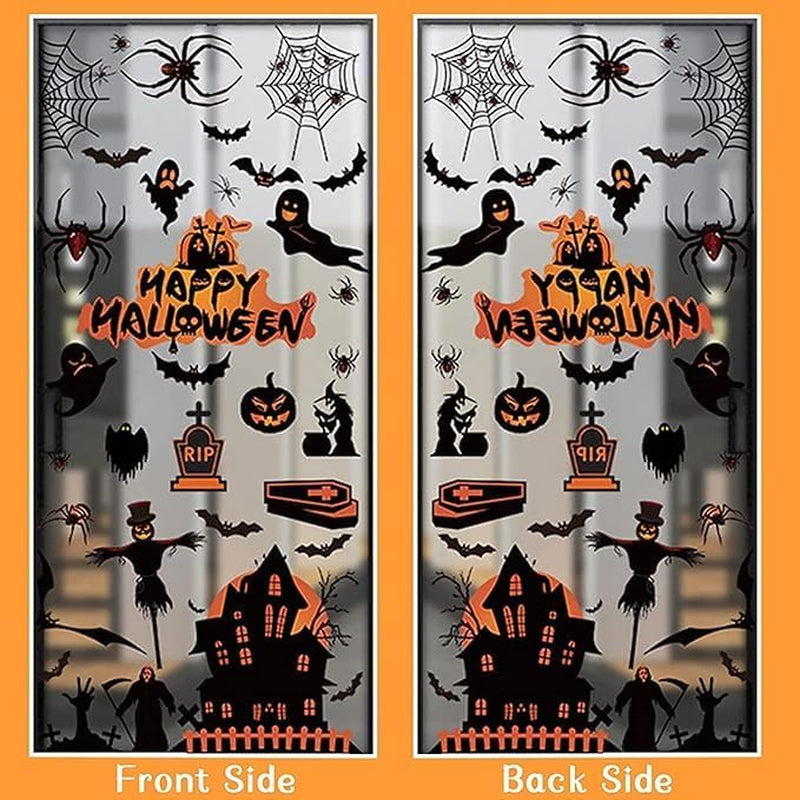 🕷️Halloween Decorations | 8 Sheet Halloween Window Stickers Clings Decals | Double Sided Reuseable Bats Spider Ghost Pumpkin Halloween Party🦇🕷️