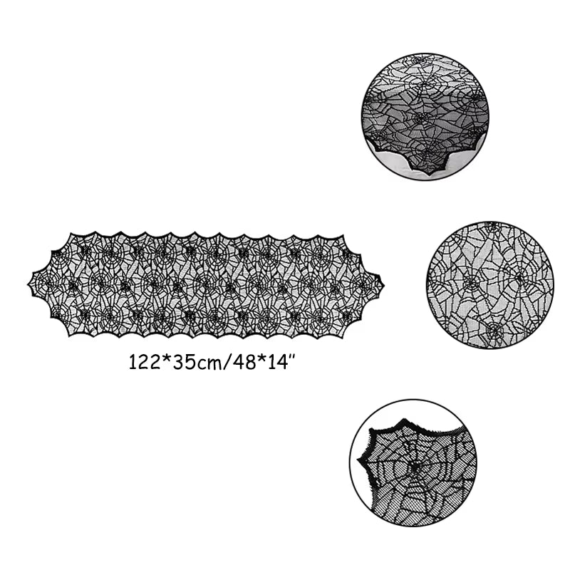 🕷️Halloween Decoration Lace Spider Web Skeleton Skull Table Cloth Black Fireplace Party Decoration🕷️