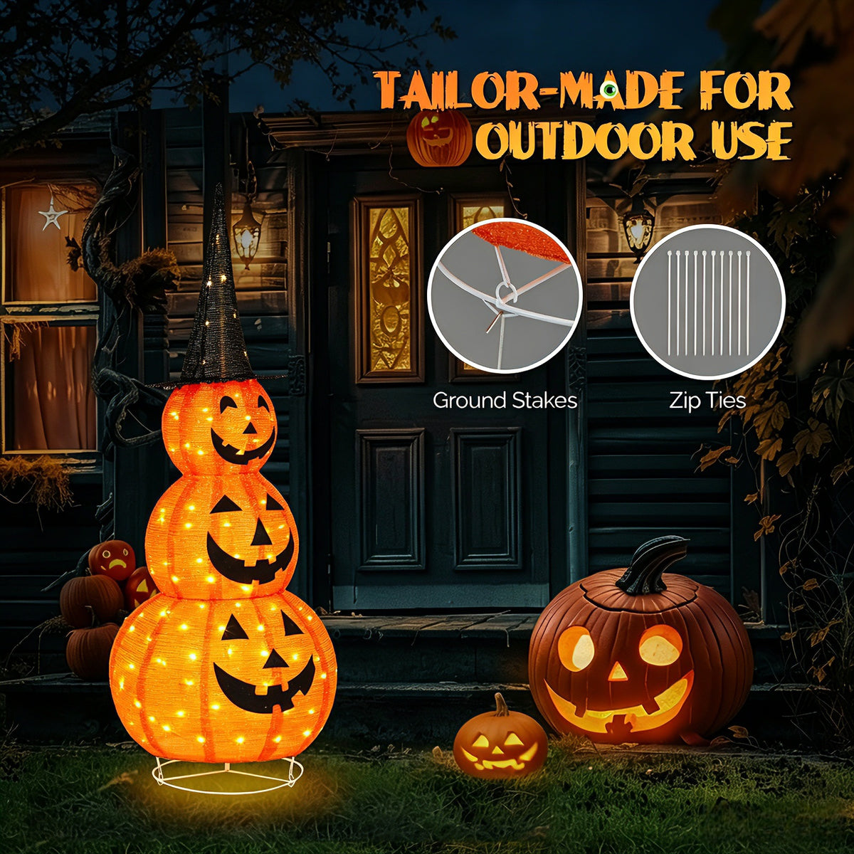 😱5ft Halloween Collapsible Pumpkin Decorations With 100 LED Lights💖