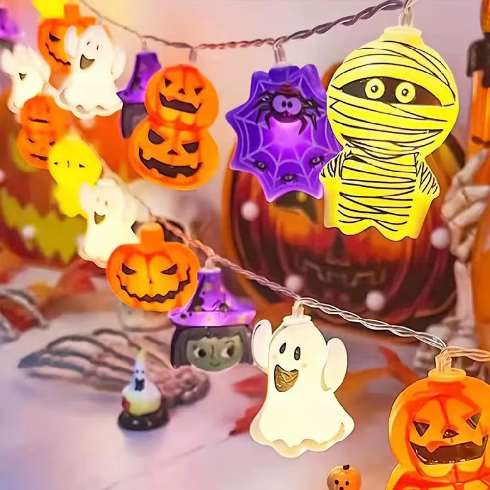 🕷️🧛1Pcs Halloween LED String Lights Ghost Witch Cat Pumpkin Spider Web Hanging Lamp Halloween Party Props🔥🕷️