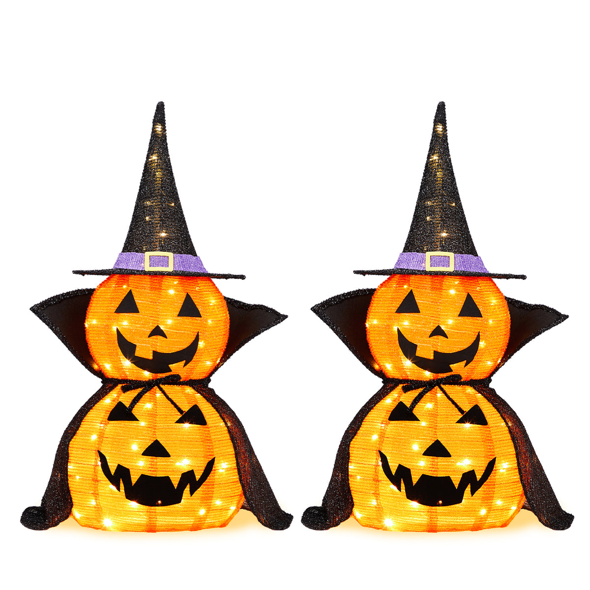 😱2Packs 3FT Halloween Collapsible Lighted Pumpkin Decoration with Stand 176 LED🔥