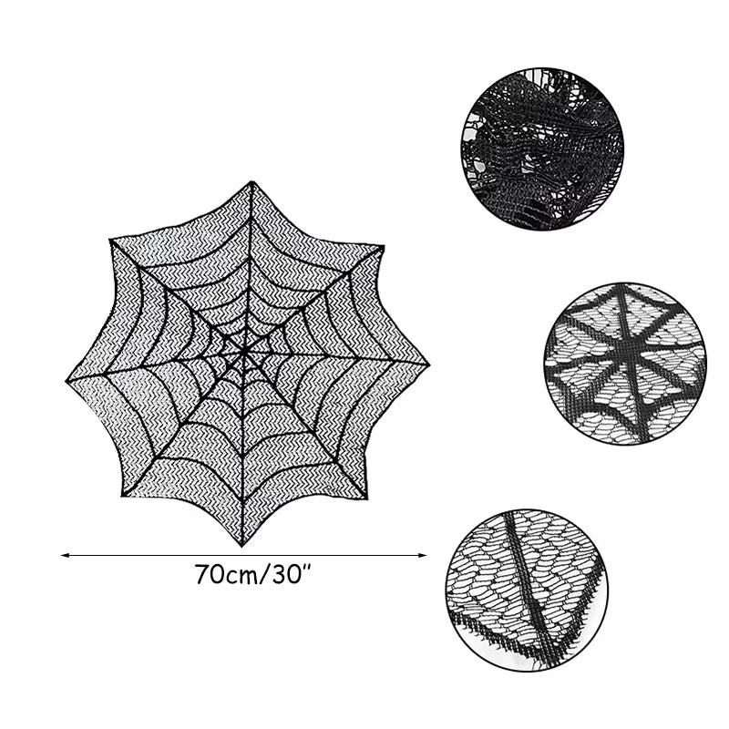 🕷️Halloween Decoration Lace Spider Web Skeleton Skull Table Cloth Black Fireplace Party Decoration🕷️