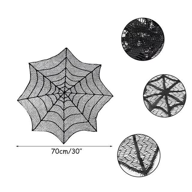 🕷️Halloween Decoration Lace Spider Web Skeleton Skull Table Cloth Black Fireplace Party Decoration🕷️