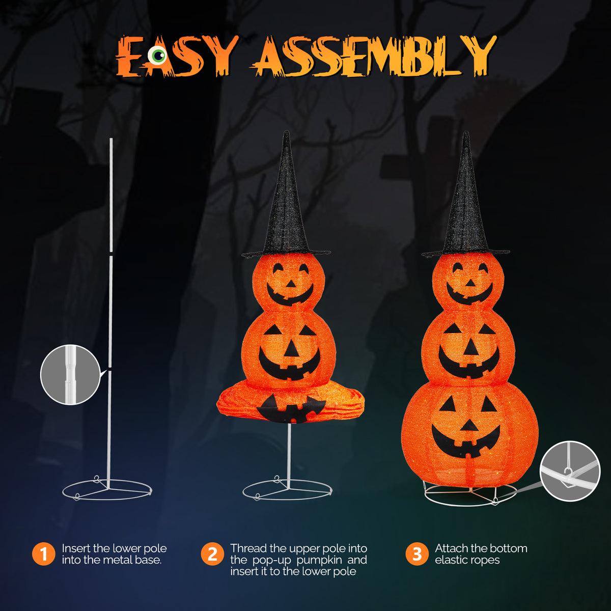 😱5ft Halloween Collapsible Pumpkin Decorations With 100 LED Lights💖