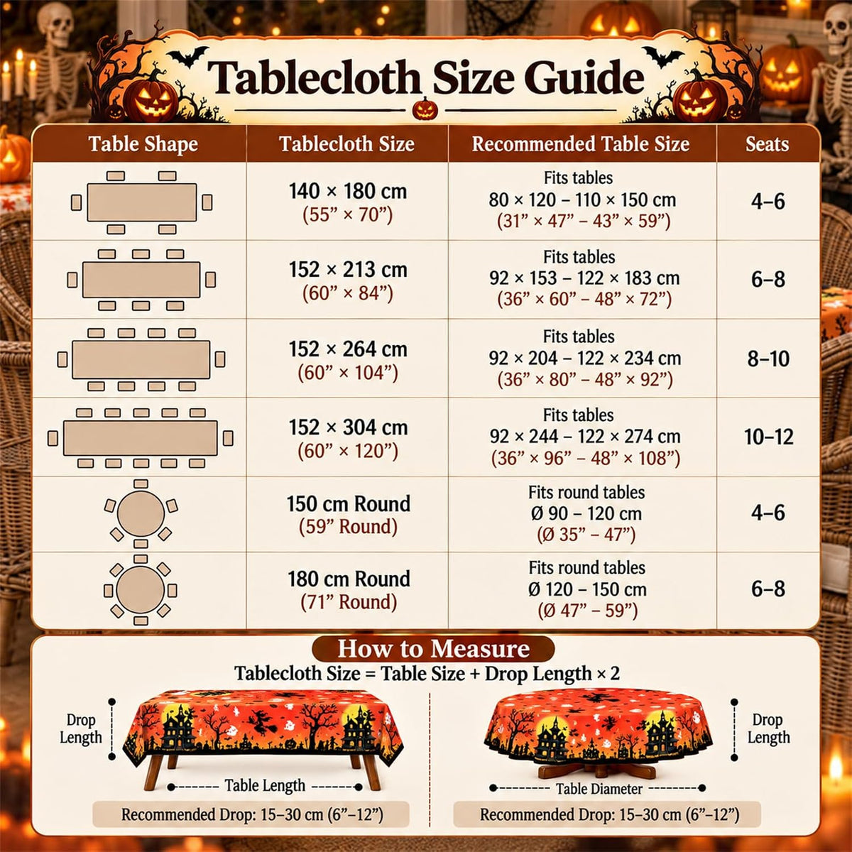 🕷️Halloween Witch Orange Tablecloth Waterproof Bats Black Table Cloth Washable Table Cover for Halloween Party🧛
